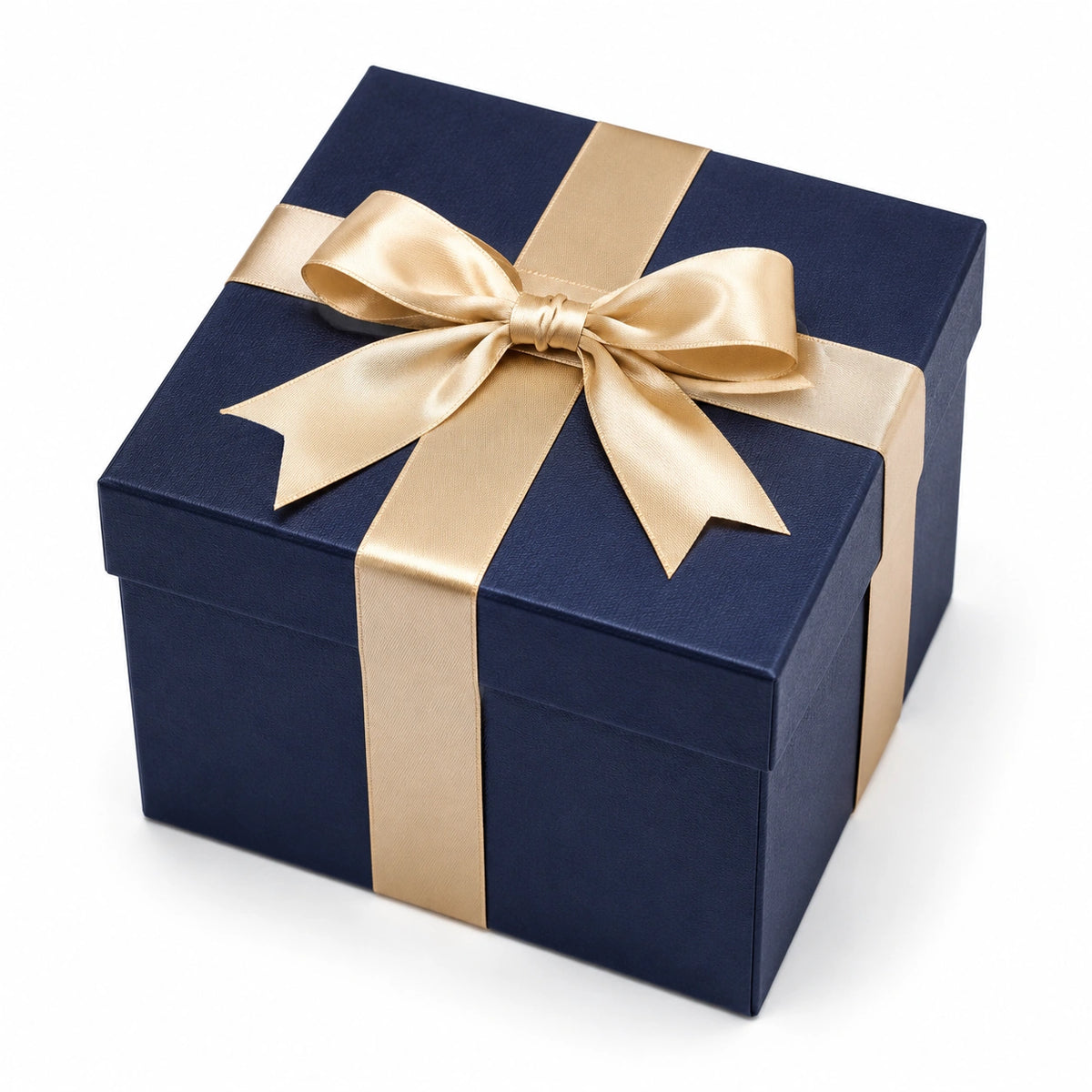 Geschenkbox 20 x 20 x 12 cm aus Karton in Dunkelblau Gold mit Schleife