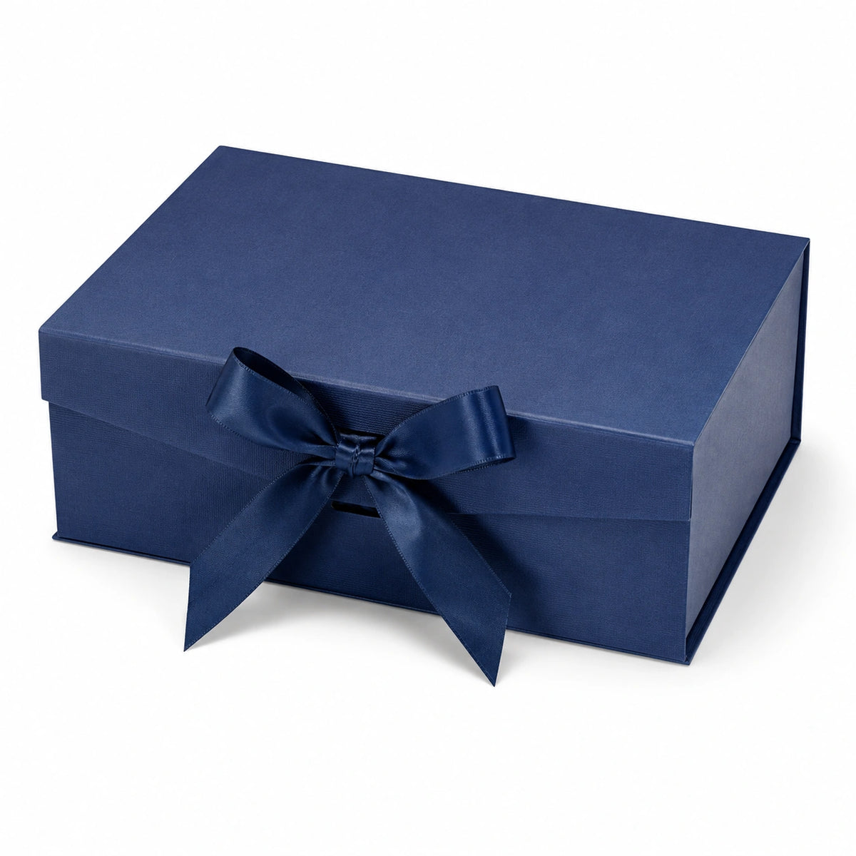 Geschenkbox 30 x 22 x 12 cm aus Karton in Dunkelblau mit Satinband Klappdeckel