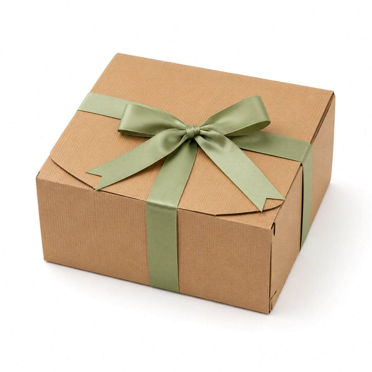 Geschenkbox 25 x 20 x 10 cm aus Karton naturbraun salbeigrün mit Schleifenband