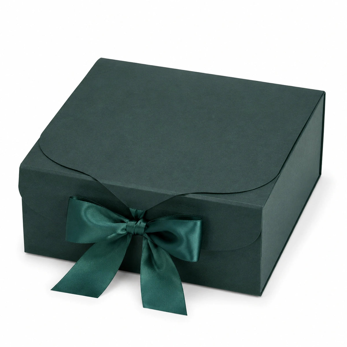 Geschenkbox 25 x 25 x 10 cm aus Karton dunkelgrün mit Satinband Klappdeckel