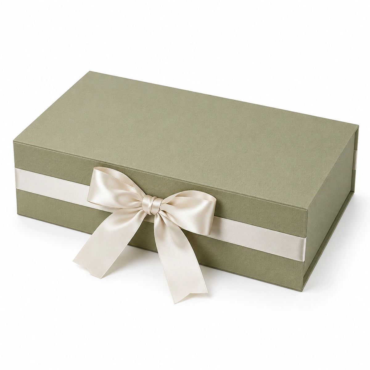 Geschenkbox 30 x 20 x 10 cm Karton Grün mit Satinband rechteckig