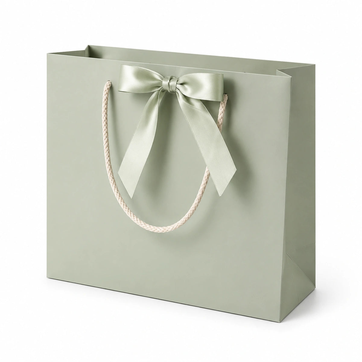 Geschenktüte 32 x 12 x 26 cm aus Papier salbeigrün mit Schleife