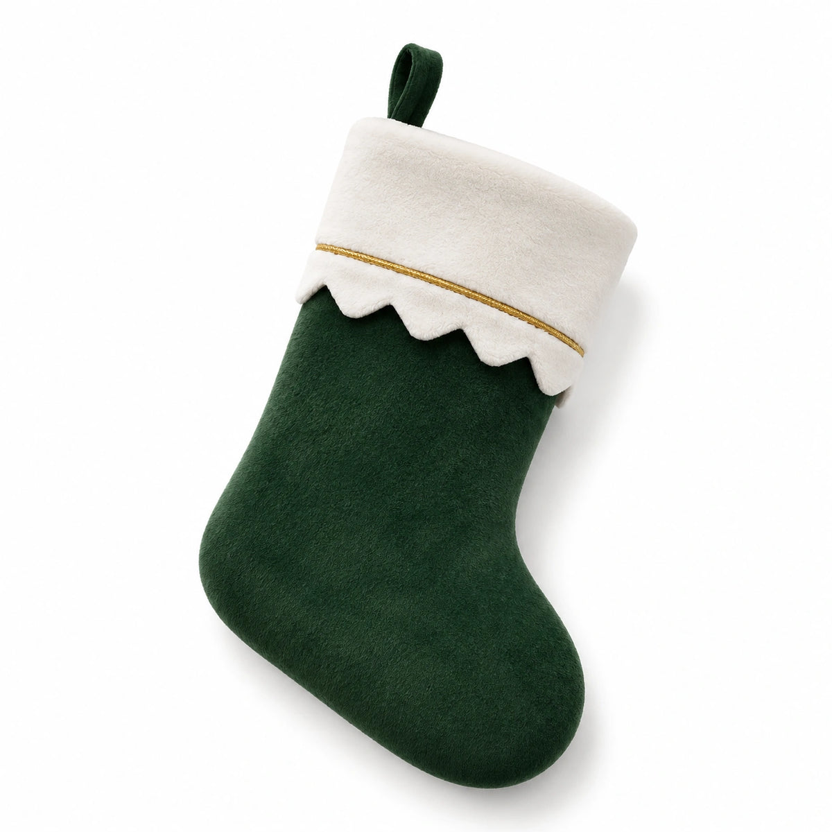 Weihnachtsstrumpf 45 cm aus Plüsch Grün Weiß mit Aufhängeschlaufe