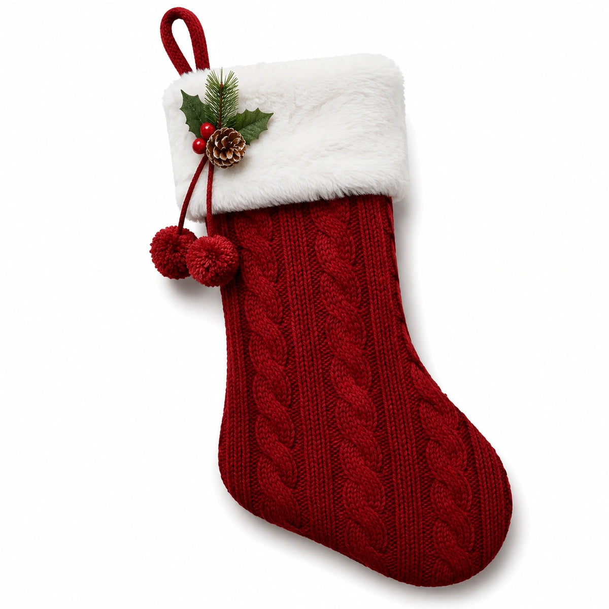 Weihnachtsstrumpf 45 cm aus Strickstoff Rot Weiß mit Kunstfell und Aufhängeschlaufe